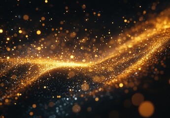 Glittering Particles Create a Magical Sense of Wonder in a Dark Background with a Blend of Golden and Silver Light Reflections and Shimmering Effects