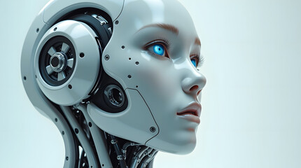 Futuristic Robot Portrait with Intricate Design and Blue Eyes