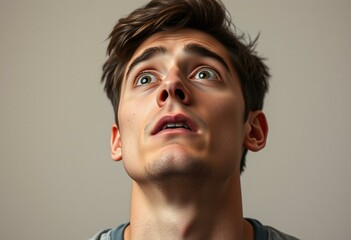 Fototapeta premium Scared male portrait with neutral background