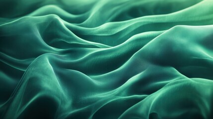 Obraz premium Flowing green silk fabric with gentle waves and soft textures in abstract background