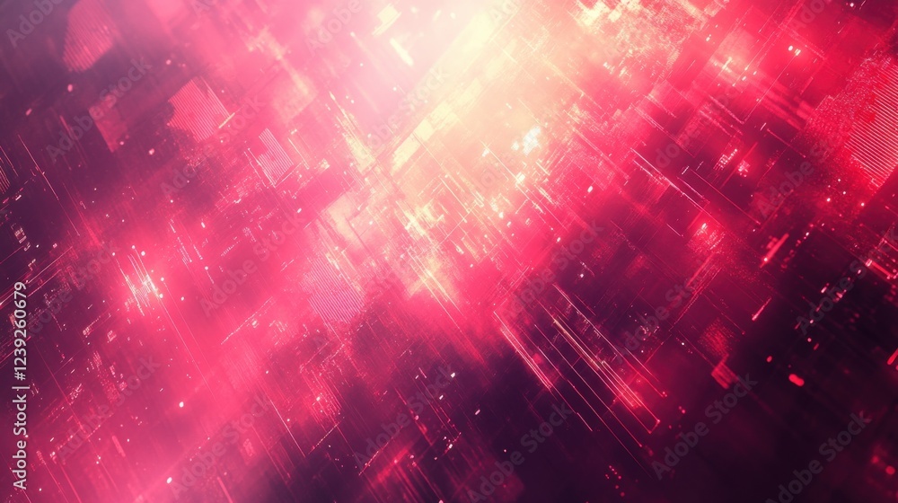Aufkleber abstract futuristic neon pink and red light grid with geometric patterns and tech glow