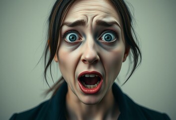 Photorealistic portrait of a terrified female person