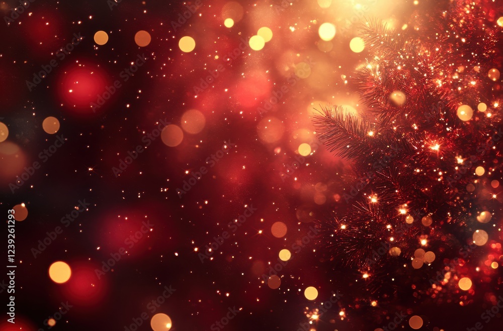 Aufkleber glowing warm light bokeh with colorful sparkles and tree branches for festive holiday background or 