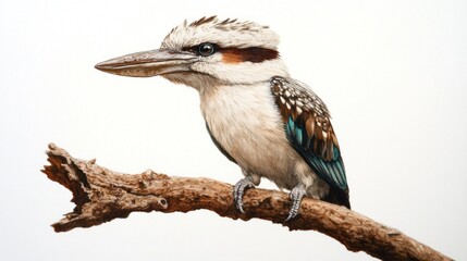 Obraz premium Kookaburra perched on branch, wildlife, nature, studio shot, print