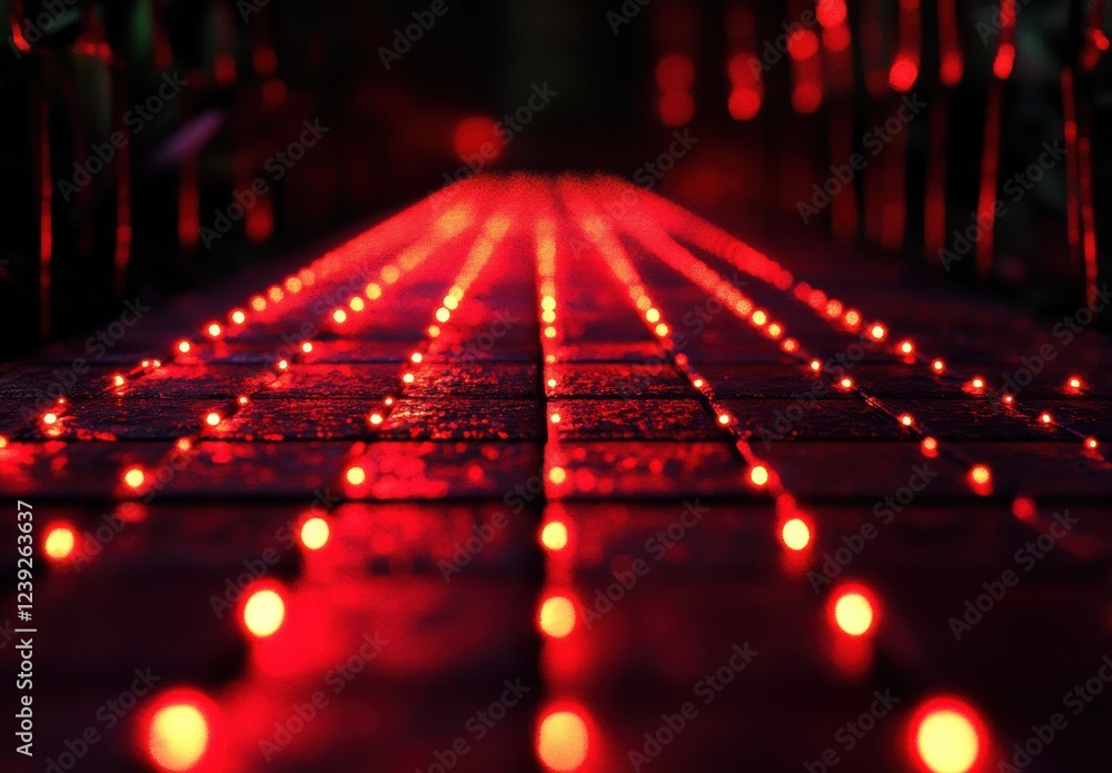 Aufkleber illuminated pathway with red leds creating a serene atmosphere in an urban setting at night