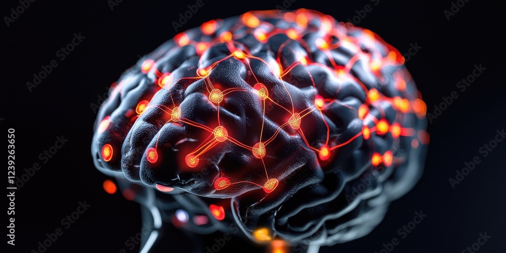 Aufkleber detailed illustration of the human brain with highlighted areas representing real-time neural activi