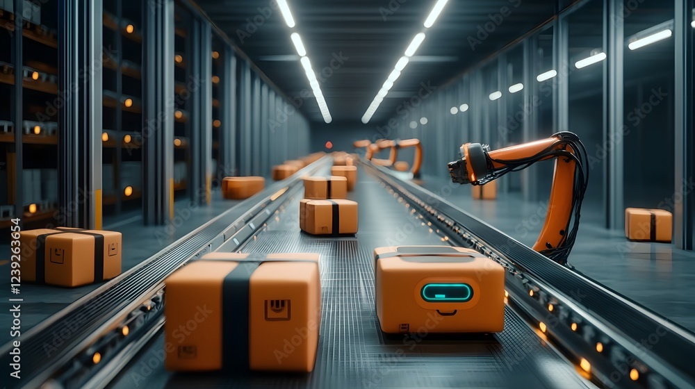 Poster automated warehouse with advanced robotics and ai enabled systems optimizing modern logistics throug