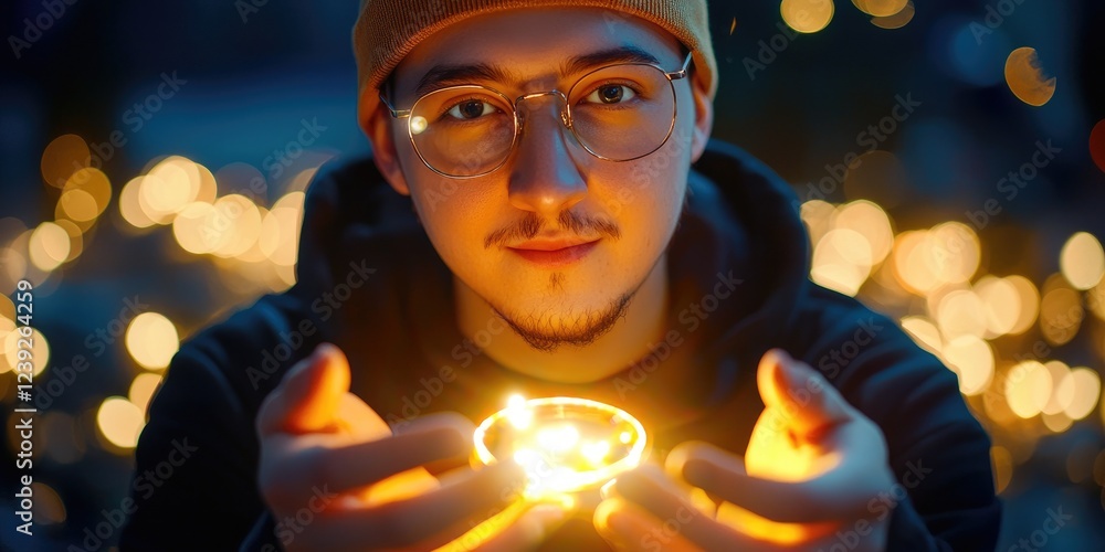Poster technology social media digital marketing influencer creating content with smartphone and ring light