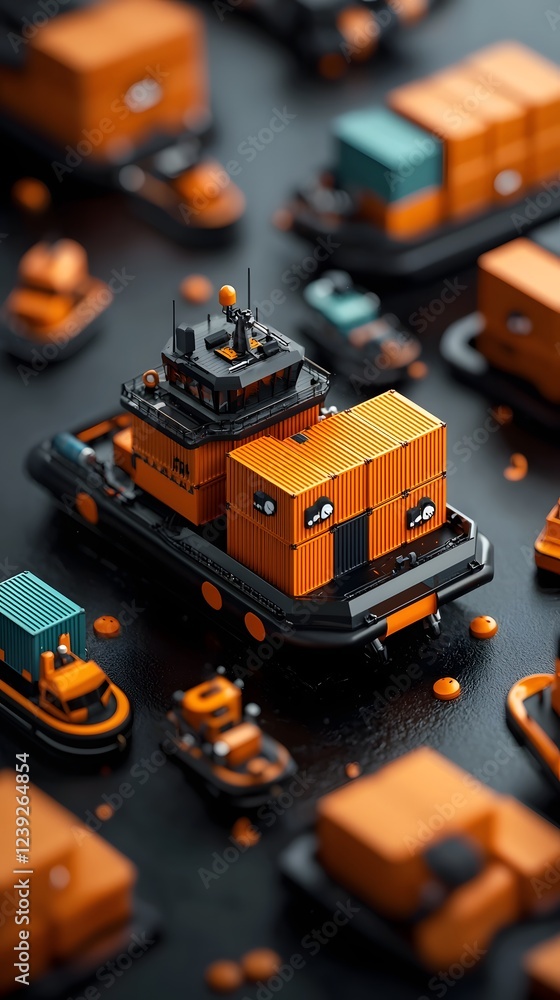 Poster autonomous offshore floating warehouse with cargo ships docking for ai controlled distribution and t