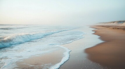 Peaceful Morning by the Shore with Gentle Waves and Soft Light