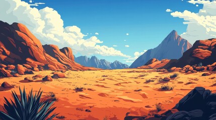 Arid Desert Landscape Under a Bright Sunny Sky