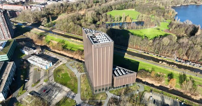 Aerial views on data center that performs mathematics and computer science and transfers new knowledge to society and industry. Algorithms , Data and Intelligent Systems , Cryptography and Security