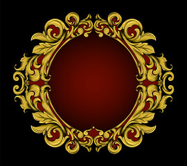 vintage luxury gold carved ornament frame and red background hand drawn