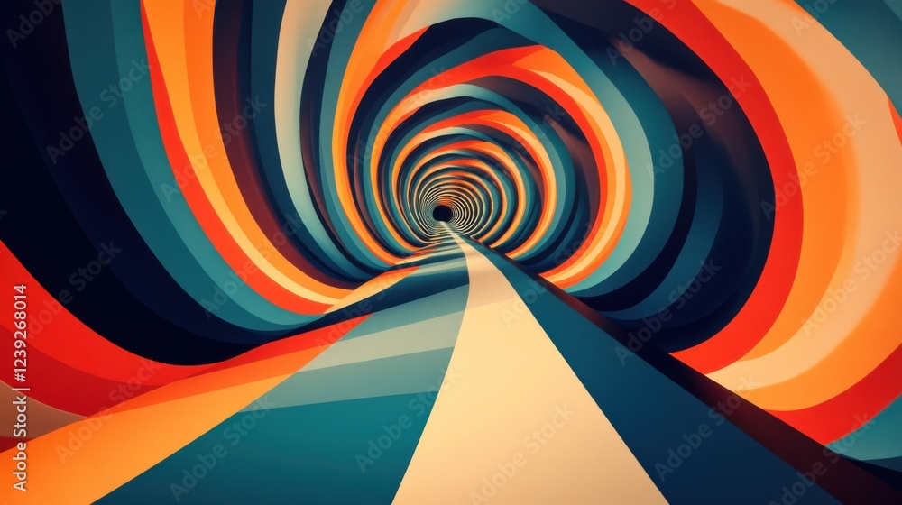 Aufkleber vibrant abstract tunnel with spiraling multicolored bands in dynamic perspective