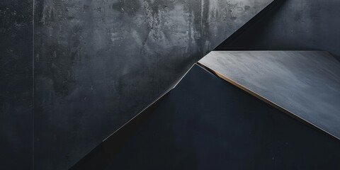 A minimalist design with a dark charcoal background, Sharp geometric shapes and metallic accents, Contemporary minimalist style