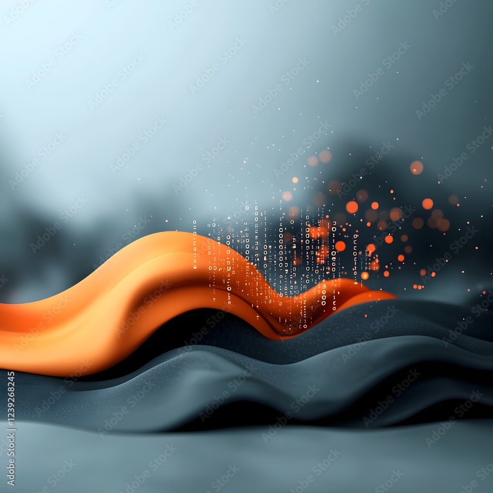 Poster captivating oscillation of intertwined binary streams and lines of code manifesting against a myster