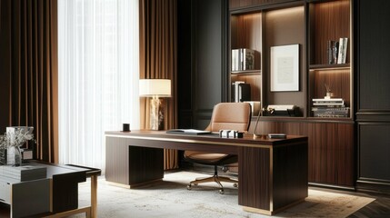 Modern Elegant Office Interior Design with Dark Wood Finishes