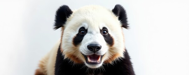Obraz premium Close-up of a panda's expressive face, pure white backdrop, expression, fur