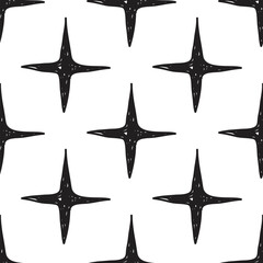 Hand drawn star seamless pattern. Grunge texture elements background.