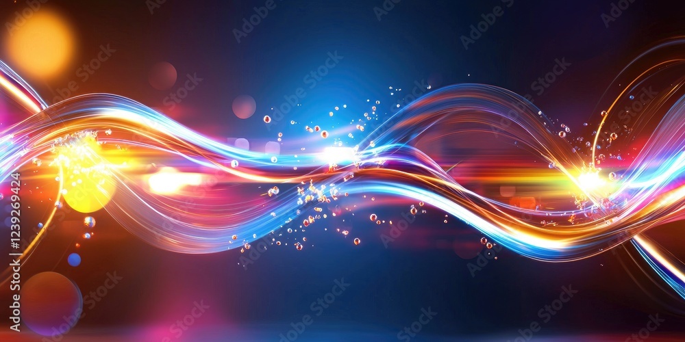 Aufkleber Conceptual art of particle collision experiments, detailed particle patterns and waves, uncluttered neutral setting