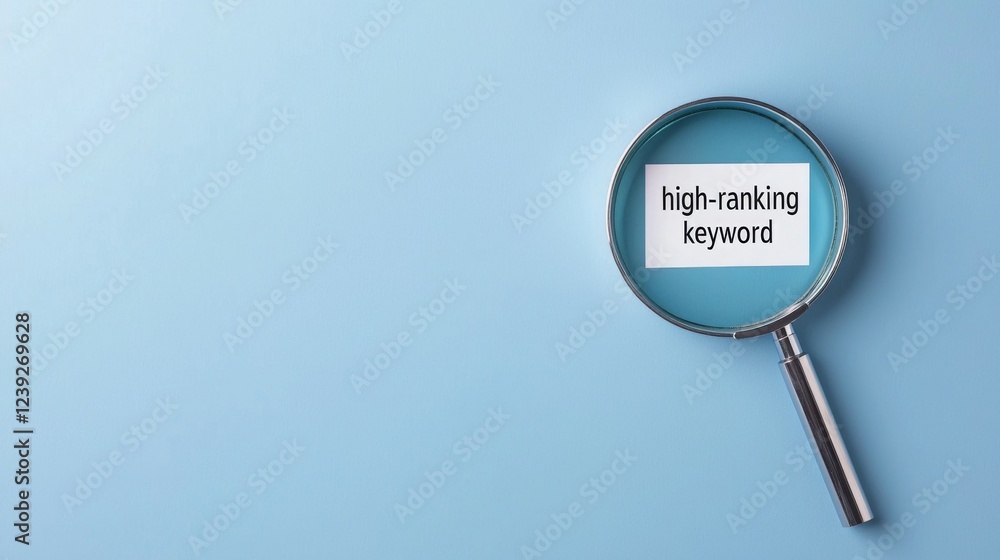 Poster a keyword is essential for seo and strong backlink building. magnifying glass focusing on text with 
