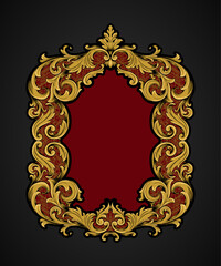 hand drawn red and gold luxury ornament engraved frame illustration