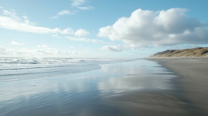 Fototapeta premium Serene Coastal Landscape with Gentle Waves and Bright Sky