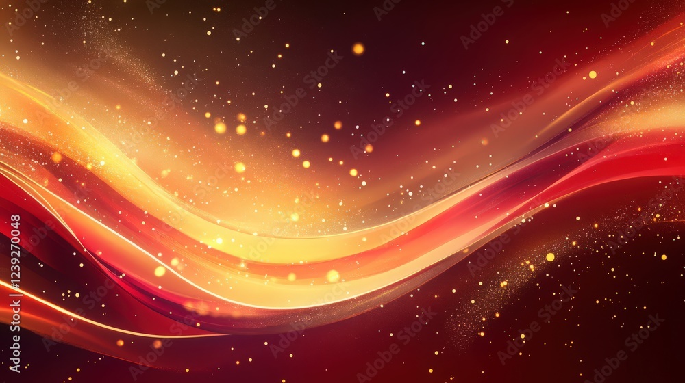 Poster golden waves and sparkling dust abstract background with dynamic energy