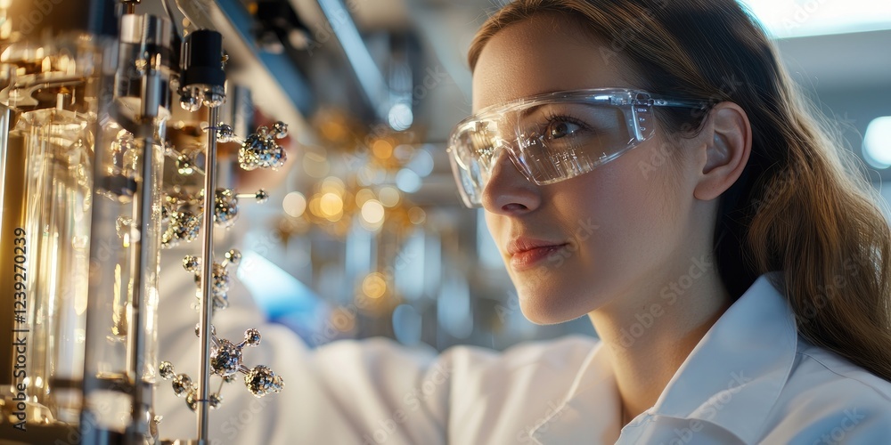 Poster scientist working with a quantum computer, showcasing high-tech monitoring of computational power, i