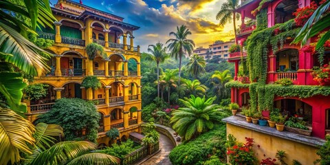 Fototapeta premium Tropical Urban Exploration: Discover Hidden Gems Amidst Nature's Embrace