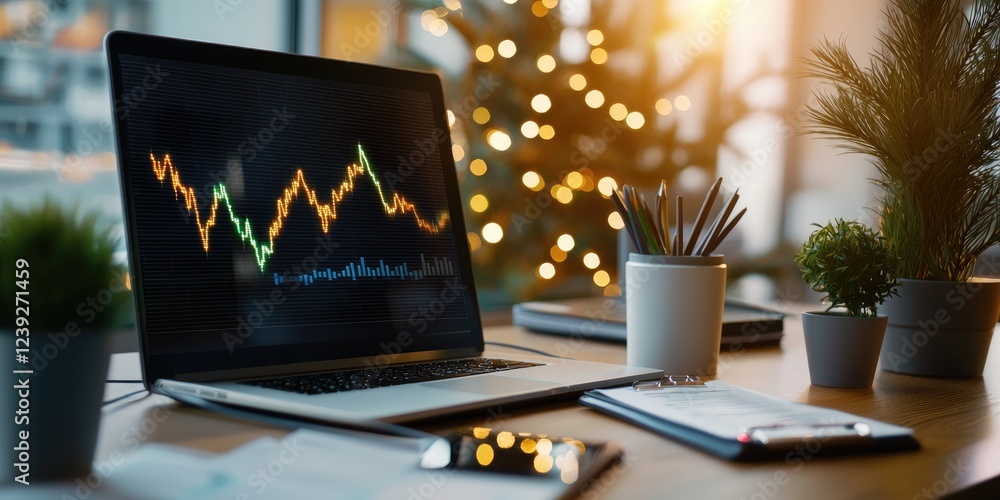 Aufkleber data visualization of market trends displayed on a large screen in a modern workspace