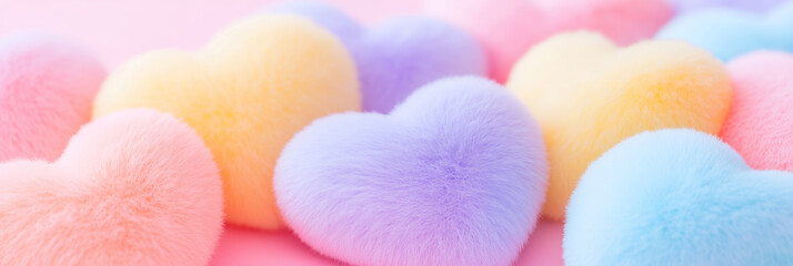 Fluffy pastel heart cushions in soft dreamy arrangement