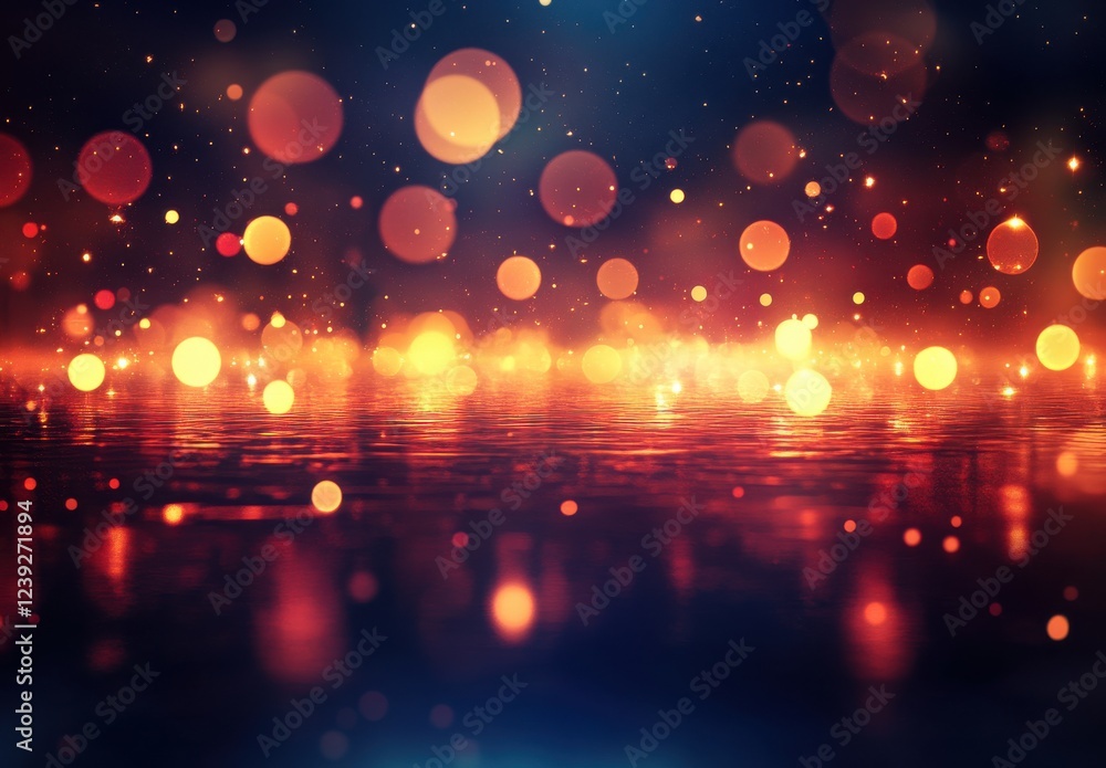Poster shimmering bokeh lights on dark water surface creating a magical and dreamy atmosphere in artistic b