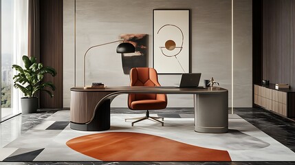 Modern Executive Office Design with Elegant Furniture and Artwork