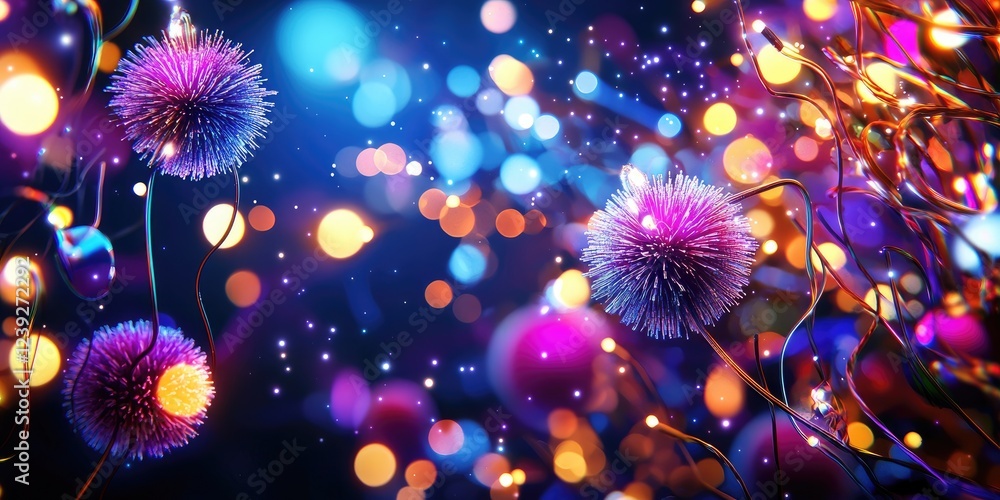 Poster Vibrant Abstract Background with Colorful Bokeh, Sparkling Lights, and Textured Shapes in a Dreamlike Setting for Artistic Inspiration
