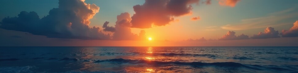 Obraz premium Golden hour, sliver moon above tranquil ocean, soft light, background, moon