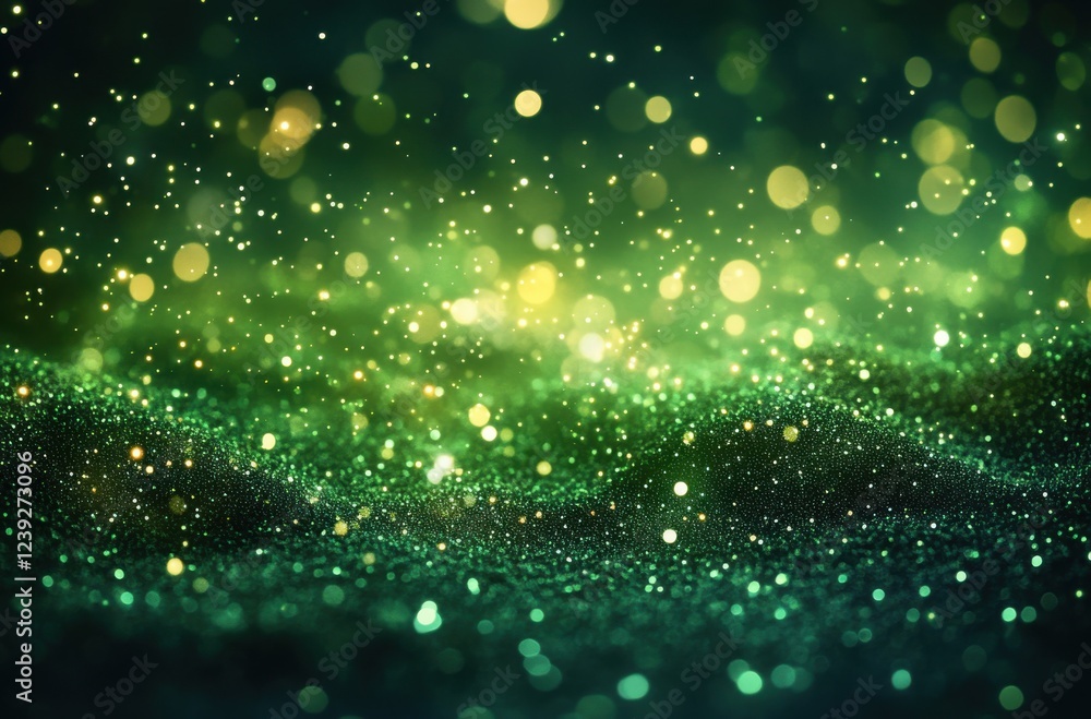 Poster shimmering green bokeh background with soft glowing particles in an elegant dreamy atmosphere for ab