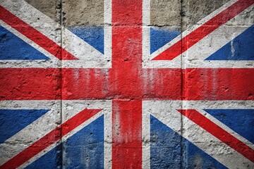 Fototapeta premium Union Jack Flag on Gray Concrete Wall