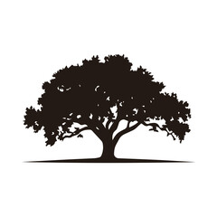 A minimalist and elegant oak tree logo, symbolizing strength, stability, and longevity. This vector illustration features a detailed oak tree with spreading branches and deep roots, making it perfect 