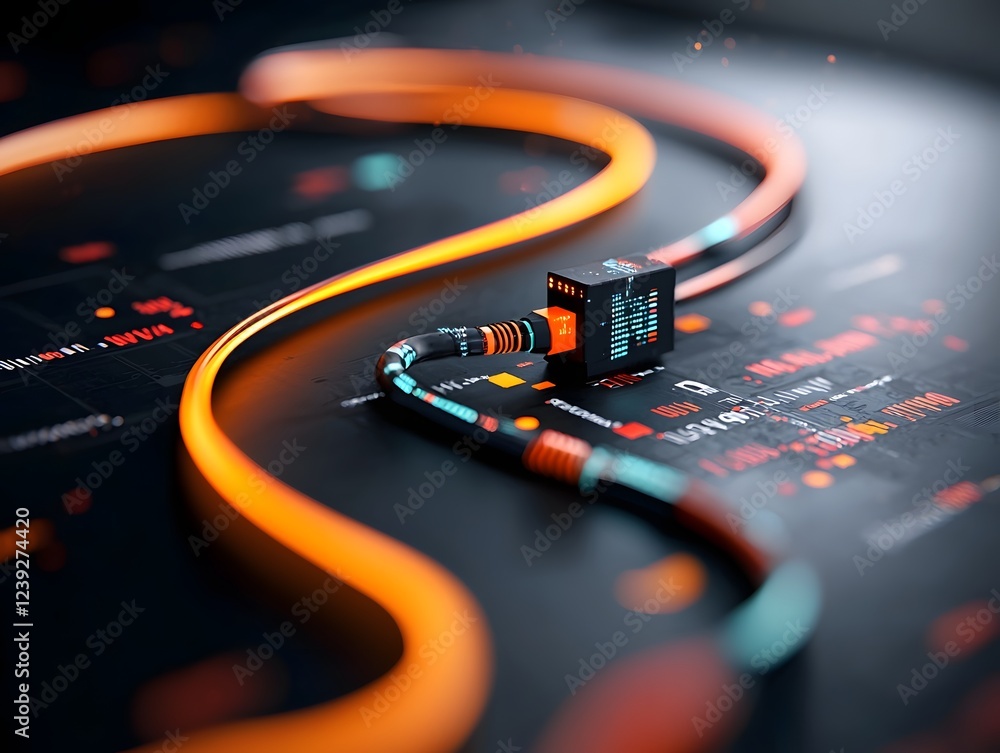Poster converging digital pathways luminous lines of algorithmic progress conveying the dynamic advancement