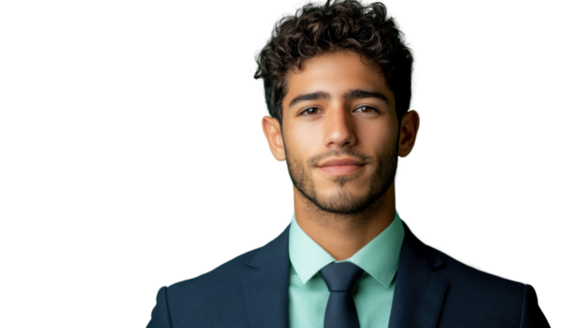 Portrait of confident businessman smiling on transparent background