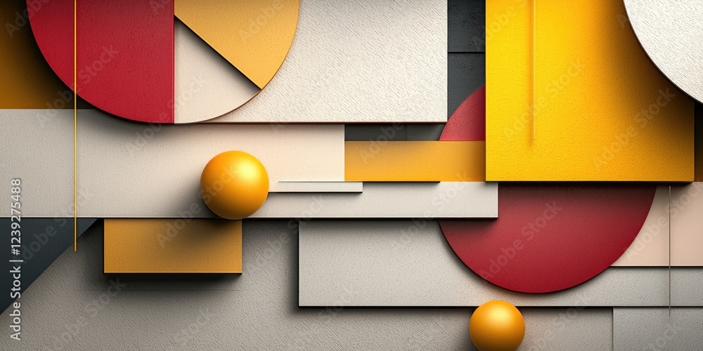 Leinwandbilder Abstract Geometric Shapes with Bold Colors and Textures, Featuring Circles, Rectangles, and Squares Intersecting on a Modern Background