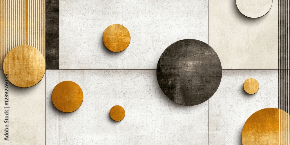 Fototapete Abstract geometric design featuring circular shapes and muted colors on textured background emphasizing modern art and minimalistic style in interior decoration