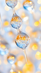 Shimmering glass droplets glow as warm lights set a magical festive evening