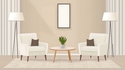Modern Living Room Interior Design With Two Armchairs