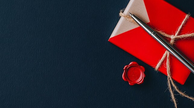 An official contract laid out neatly with a silver ink pen and a vibrant red wax seal on its side, symbolizing legal formality and authenticity