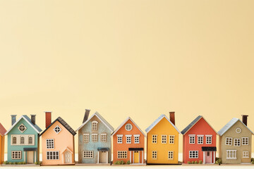 Miniature houses on a pastel color background. Real estate and investment concept. Houses background. Generative AI