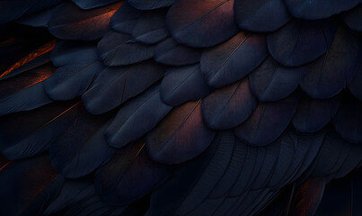 Fototapeta premium Halloween background with black crow feathers, Generative AI