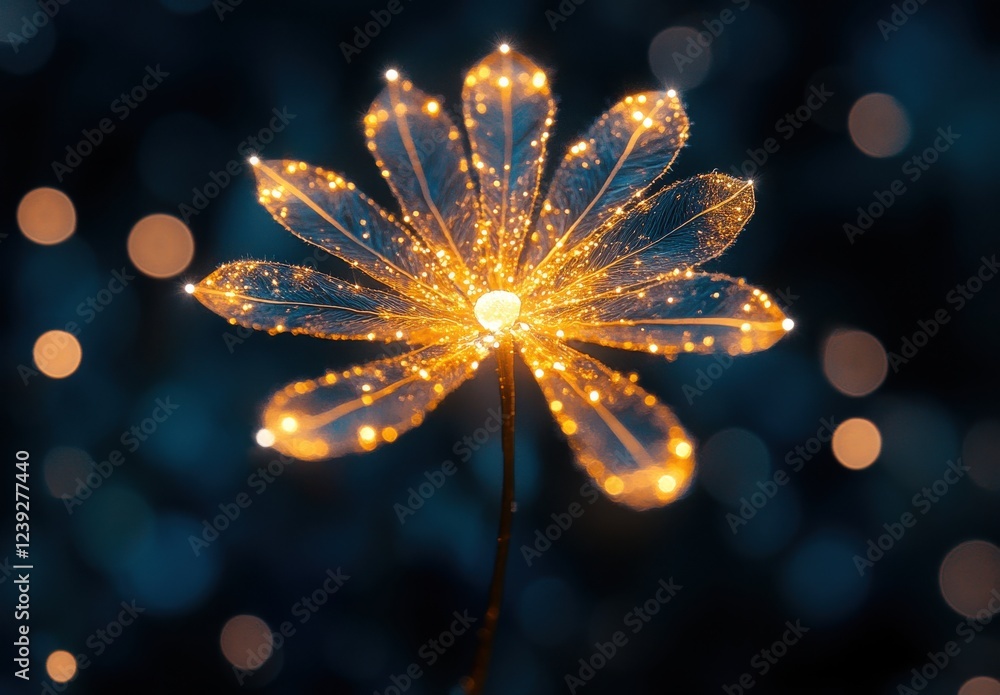 Poster sparkling flower with glowing petals and delicate bokeh background for nature-inspired art and desig