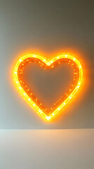 A glowing heart-shaped neon sign softly illuminating against pure white background.